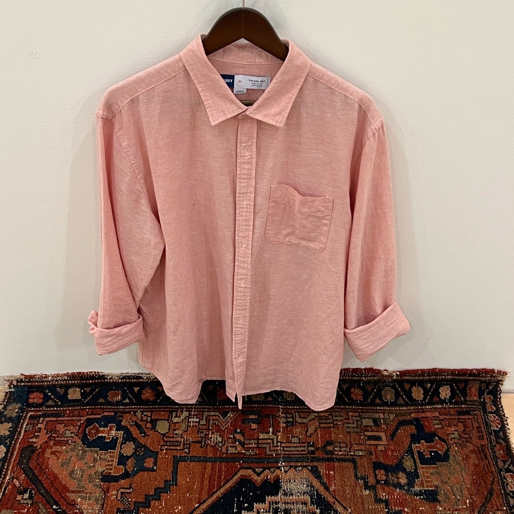 Men's Linen and Cotton Pink Casual Shirt